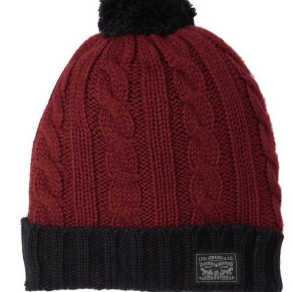 Levi's Cable Knit Beanie with Pompom